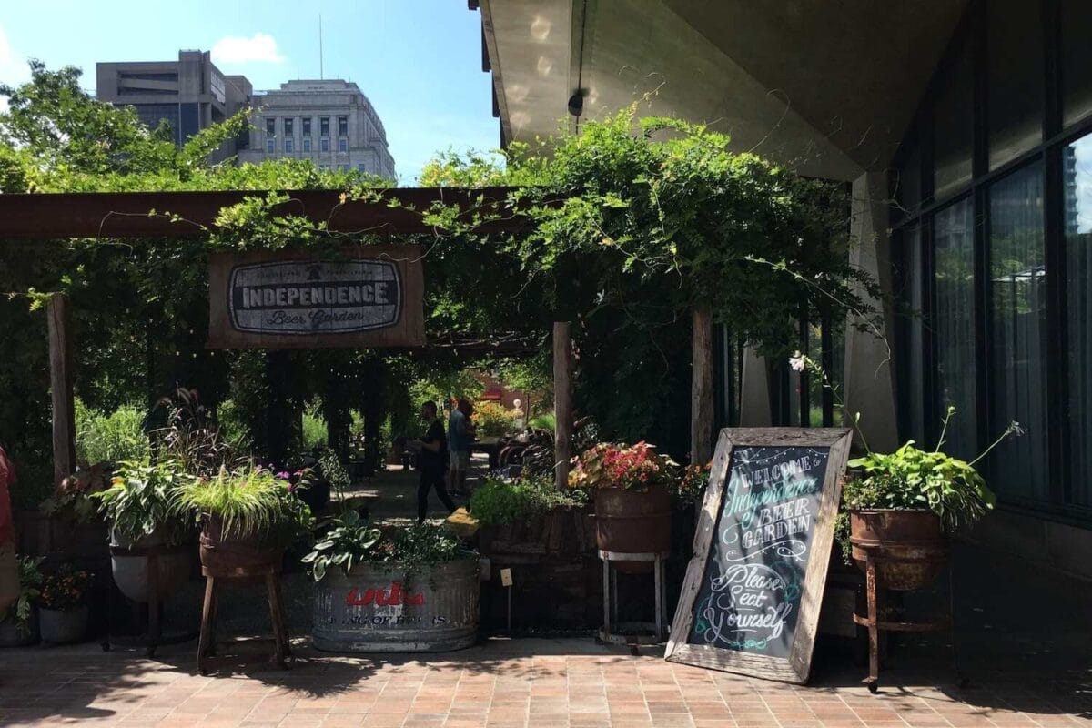 entrance to beer garden on a summer weekend in Philadelphia