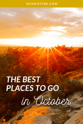 Pinterst images of an autumn sunset with text overlay that says "Best places to go in October"