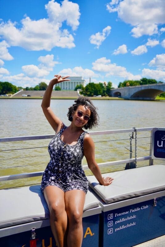 fun sitting on a boat with lincoln memorial building in view from potomac river