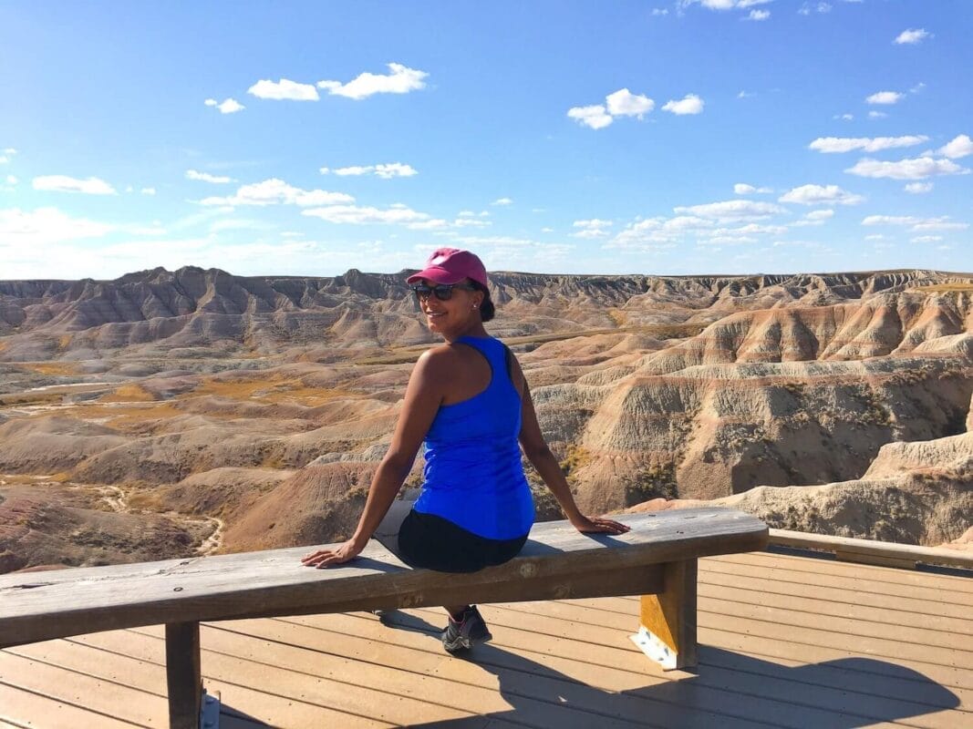 Sitting at a trail overlook in Badlands National Park