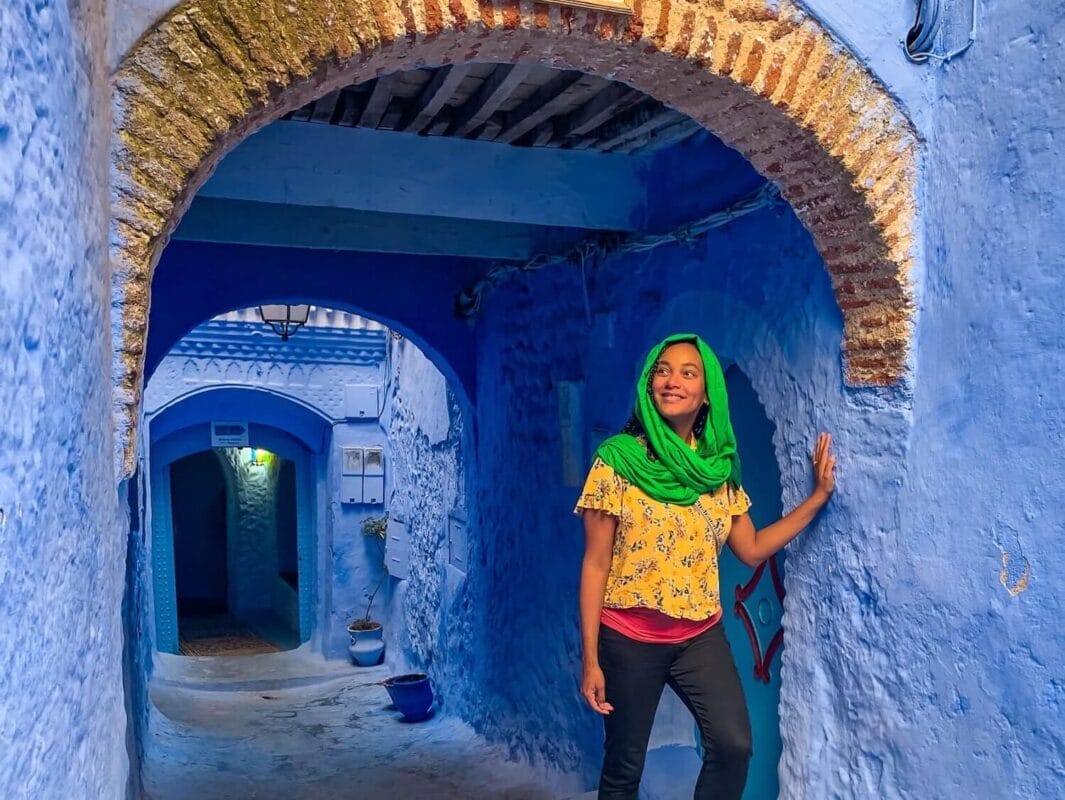 Walking through the blue alleyways of Chefchaouen Morocco