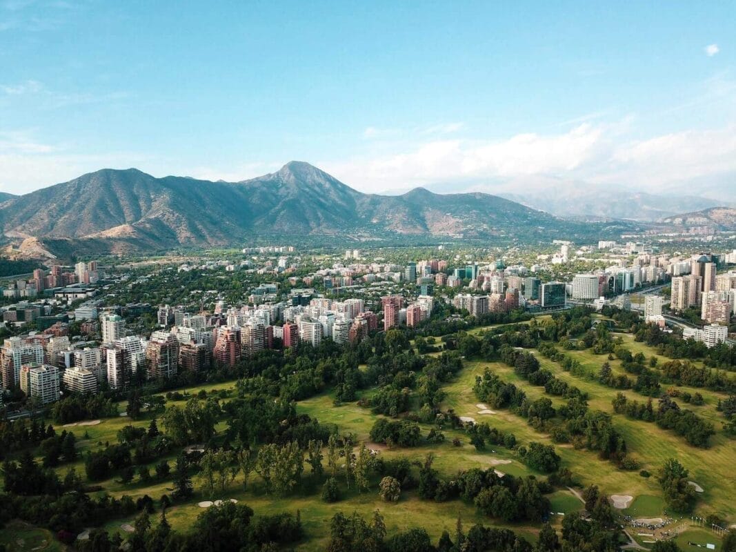 greenery, forest, city skyline, mountains