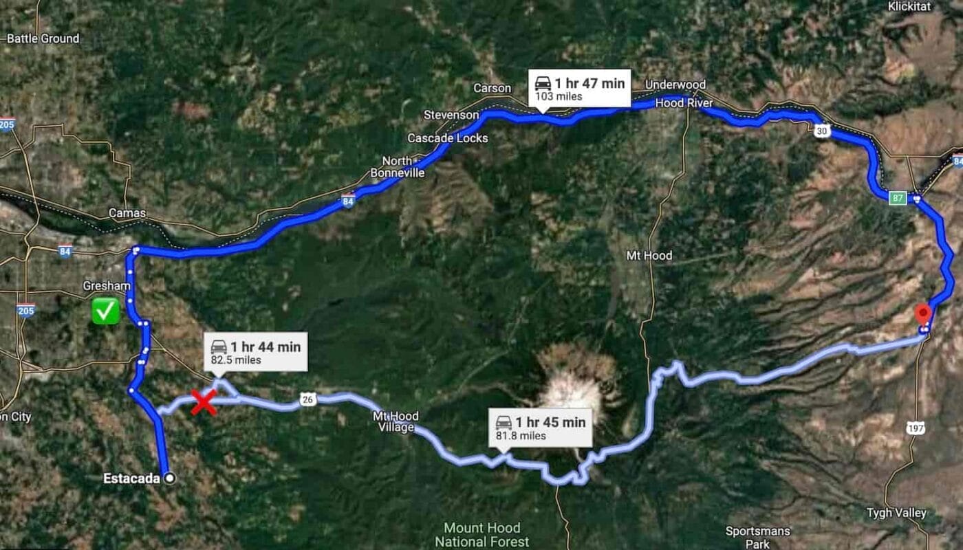 Road map from Estacada to Dufur